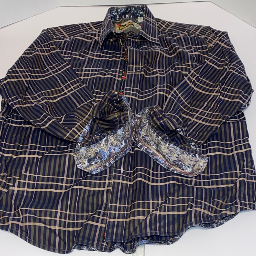 Robert Graham Navy and Beige Plaid Button-Down Shirt